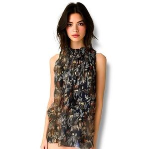 Philosophy Sz Medium Sleeveless Loose & Flowing Black Yellow & Orange Print Top